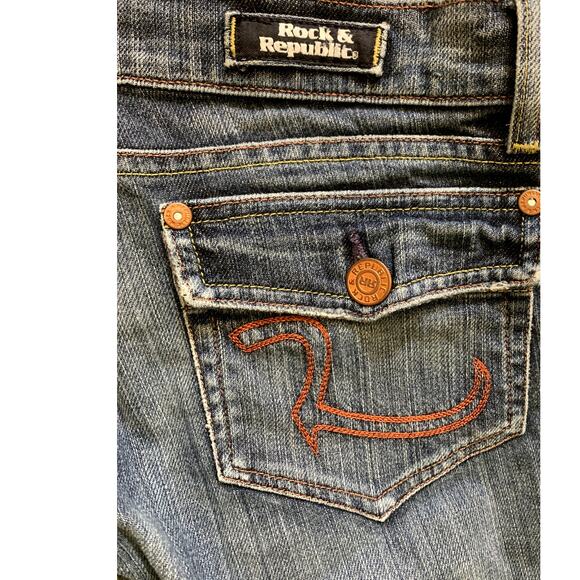 Rock & Republic Jeans Women Size 27 32x33 Blue Low Rise Wide Bottom Medium Wash - Picture 9 of 16